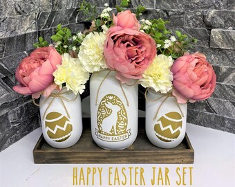 Easter Mason Jar Decor: Floral Centerpiece, Rustic Farmhouse Gift