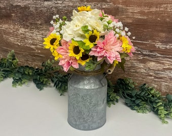 Farmhouse Floral Arrangement: Galvanized Milk Can Centerpiece