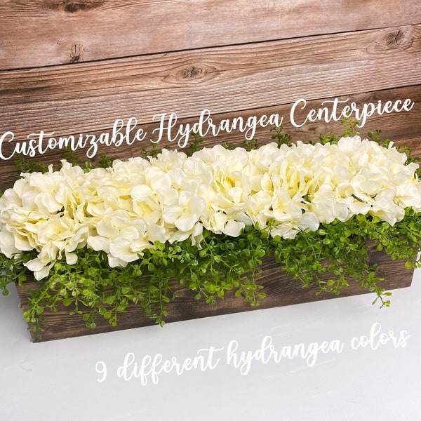 Farmhouse Planter Box Hydrangea Arrangement | Table Centerpiece | Home Decor | Floral | Rustic Centerpiece | Mantle | Living Room | Kitchen