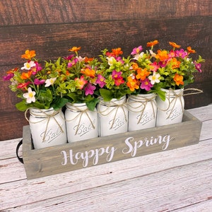 Spring Wildflower Table Centerpiece | Mason Jar Decor | Dining Room Table | Mantle Decor | Hydrangea Floral Arrangement | TV Console Decor