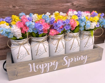 Hydrangea Floral Arrangement: Spring Mason Jar Table Centerpiece
