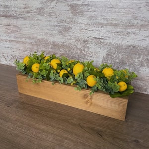 Farmhouse Lemon Arrangement | Wooden Planter Box | Table Centerpiece | Home Decor | Rustic Decor | Greenery | Mantle | Living Room | Kitchen
