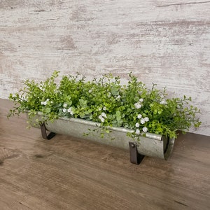 Greenery Farmhouse Floral Arrangement Galvanized Planter Tray Rustic Metal Trough Table Centerpiece Living Room Decor Mantle Tray with greens