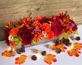Fall Table Centerpiece | Farmhouse Fall Decor | Rustic | Thanksgiving | Floral Arrangement | Galvanized Metal Trough | Living Room | Mantle