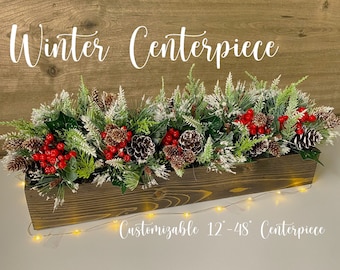 Centro de mesa de invierno / Decoración navideña / Arreglo de mesa / Decoración del hogar / Rústico / Repisa / Mesa / Cocina / Festivo / Floral / Regalos