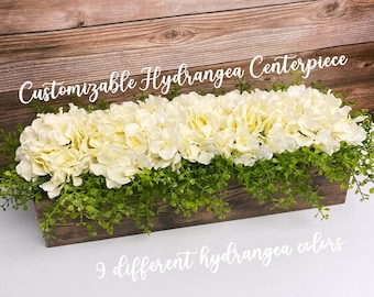 Farmhouse Planter Box Hydrangea Arrangement | Table Centerpiece | Home Decor | Floral | Rustic Centerpiece | Mantle | Living Room | Kitchen