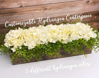 Farmhouse Planter Box Hydrangea Arrangement | Table Centerpiece | Home Decor | Floral | Rustic Centerpiece | Mantle | Living Room | Kitchen