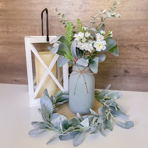 Mixed Greenery & White Flowers Mason Jar Table Decor | Wedding Centerpiece | Event Decorations | Bridal Shower |Farmhouse Floral Arrangement