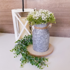 White Gypsophila Galvanized Metal Milk Can Table Decor | Wedding Centerpiece | Event Table Decorations | Bridal Shower | Farmhouse Floral