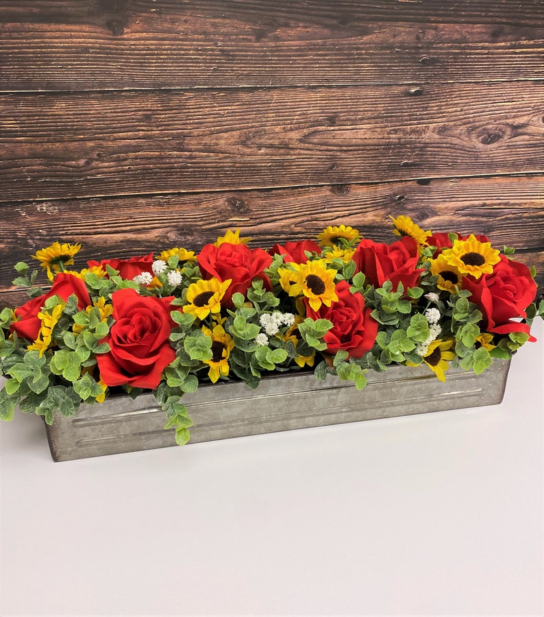 Farmhouse Decor with Sunflowers and Roses/Mason Jar Decor/Table Centerpieces/Home Decor/Table Decor/Kitchen Decor/Mantle Decor/Spring Decor image 2