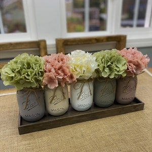 Mason Jars Decor/Farmhouse Decor with Hydrangeas/Mason Jar Decor/Table Centerpieces/Home Decor/Table Decor/Kitchen Decor image 9