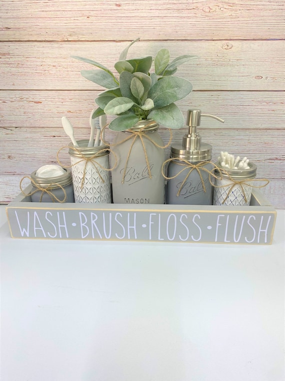 Mason Jar Bathroom Organizer Set, Farmhouse Decor