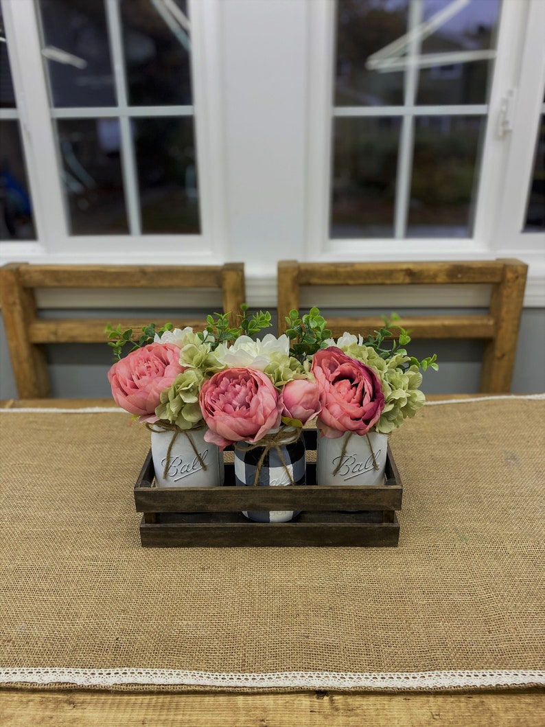 Peonyhydrangea and Dahlia Mason Jar Set/artificial Flower Etsy