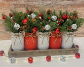 Mason Jar Christmas Decor Winter Arrangement Table Centerpiece Home Decoration Tabletop Kitchen Holiday Decor Floral Gift