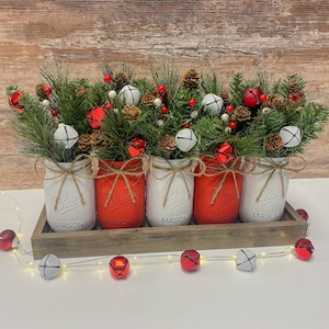 Mason Jar Christmas Decor | Winter Arrangement | Table Centerpiece | Home Decoration | Tabletop | Kitchen | Holiday Decor | Floral | Gift |