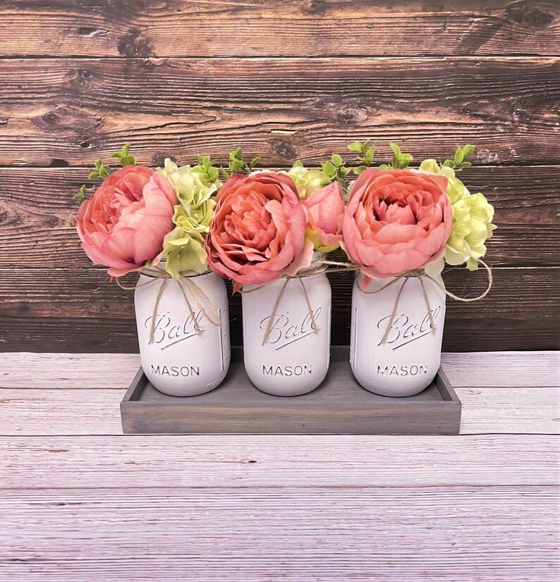 Peonyhydrangea and Dahlia Mason Jar Set/artificial Flower Etsy