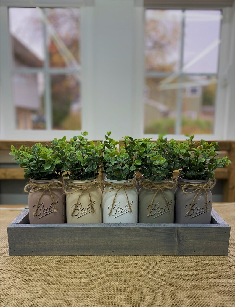 5 Mason Jars With Eucalyptus/farmhouse Decor/home Decor/table Etsy