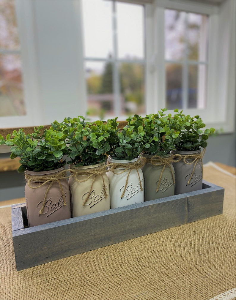 5 Mason Jars With Eucalyptus/farmhouse Decor/home Decor/table Etsy
