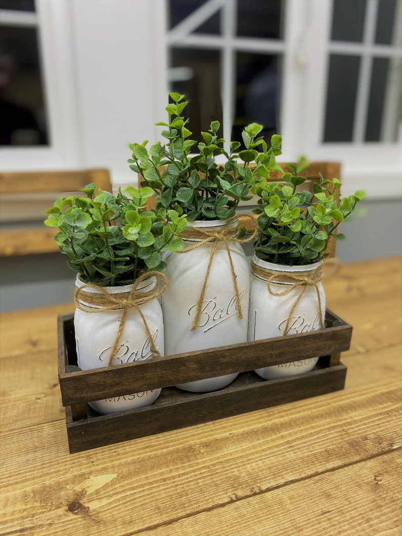 Set of 3 Eucalyptus in Mason Jars/farmhouse Decor/floral Etsy