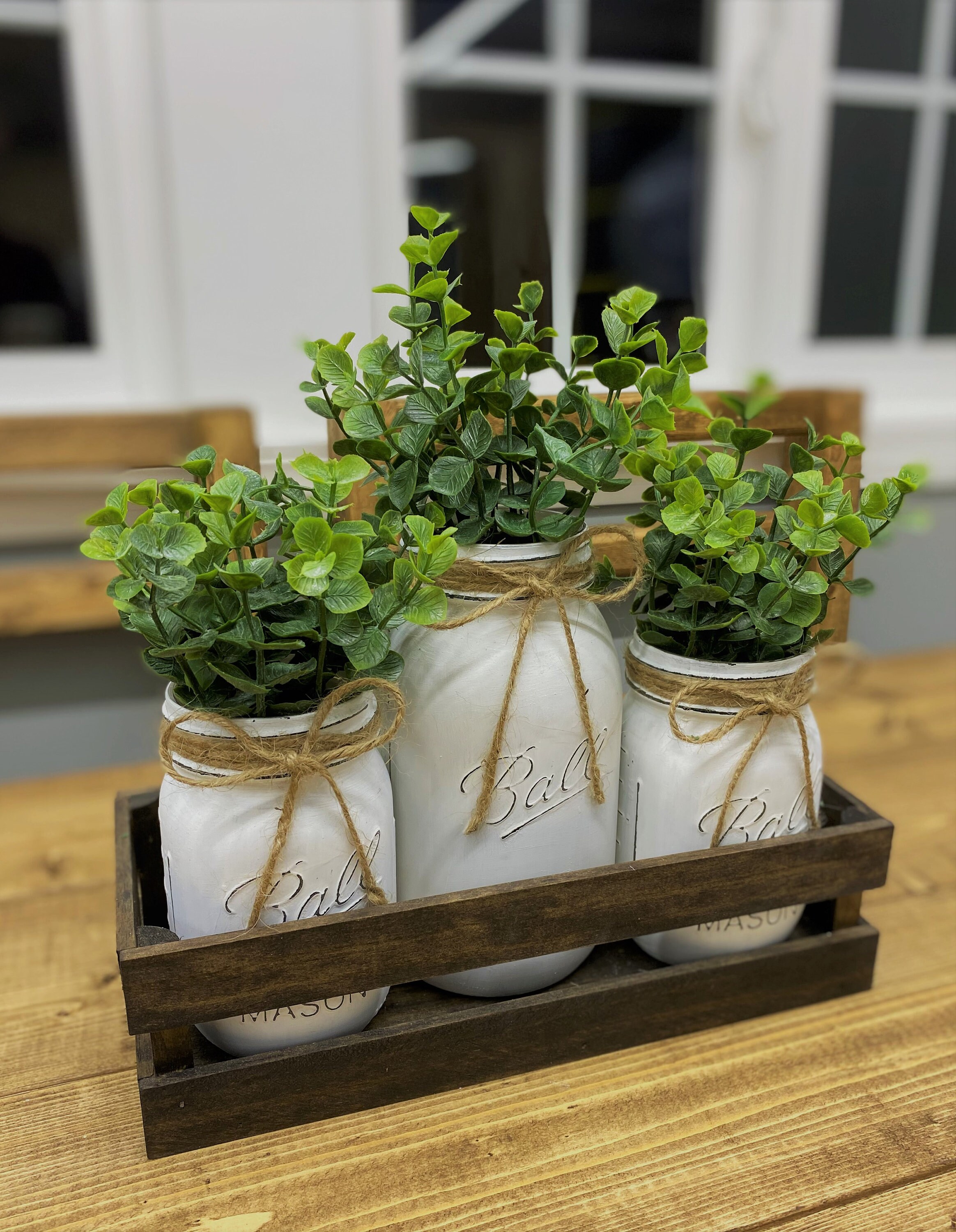 Set of 3 Eucalyptus In Mason Jars/Farmhouse Decor/Floral Etsy