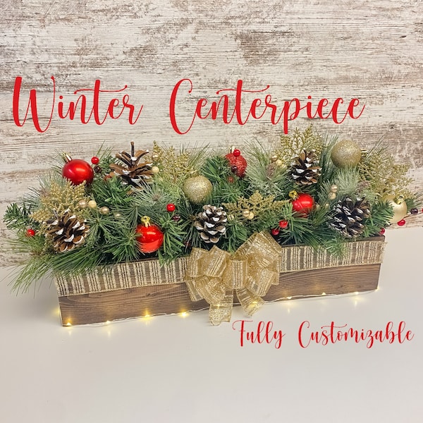 Winter Centerpiece | Red & Gold Table Decor | Christmas Arrangement | Table Decoration | Mantle | Kitchen | Holiday | Floral | Gifts | Home