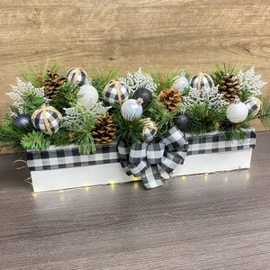 Buffalo Plaid Decor Black and White Christmas Arrangement Winter Centerpiece Table Decoration Kitchen Holiday Floral Gifts image 5