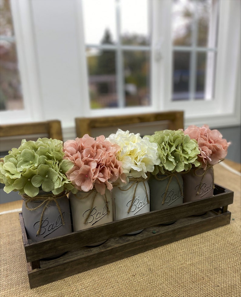 Mason Jars Decor/Farmhouse Decor with Hydrangeas/Mason Jar Decor/Table Centerpieces/Home Decor/Table Decor/Kitchen Decor image 7