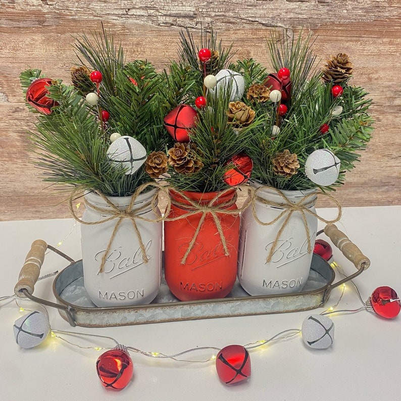 Mason Jar Christmas Decor Winter Arrangement Table - Etsy
