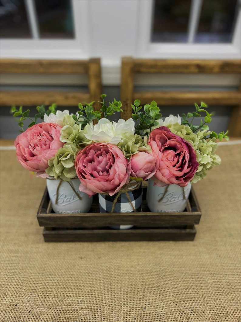 PeonyHydrangea and Dahlia Mason Jar Set/Artificial Flower Etsy