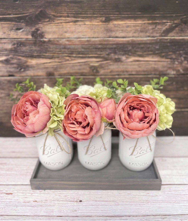 Peonyhydrangea and Dahlia Mason Jar Set/artificial Flower Etsy
