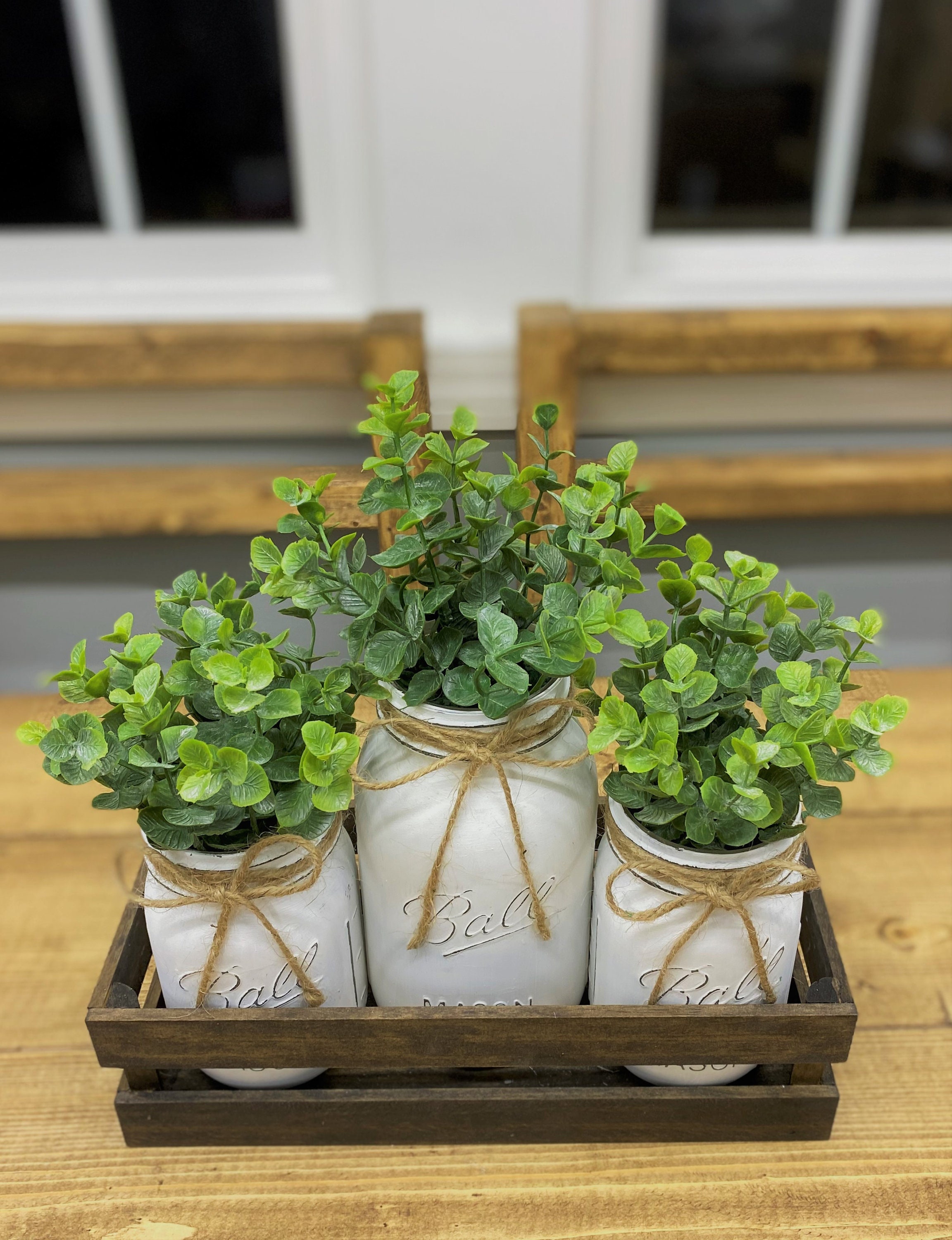 Set of 3 Eucalyptus In Mason Jars/Farmhouse Decor/Floral Etsy