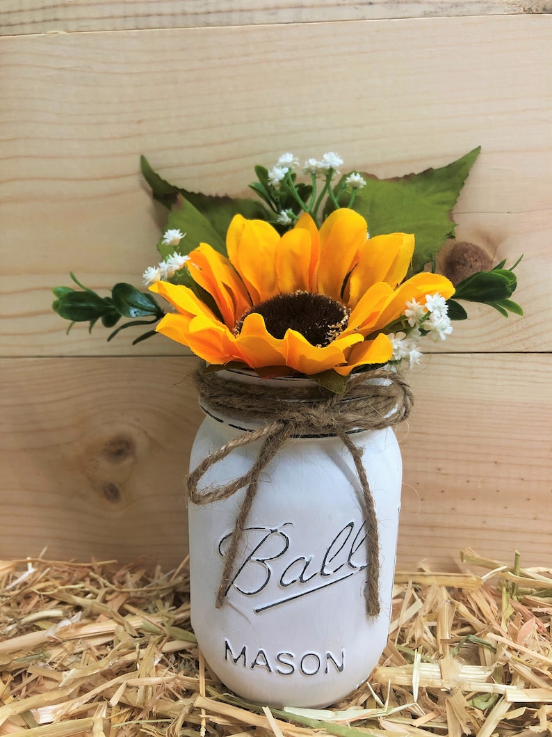 Single Mason Jar With Sunflowers/artificial Flower Etsy