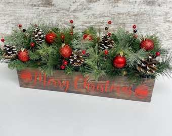 Handmade Christmas Centerpiece: Pine & Ornament Table Decor