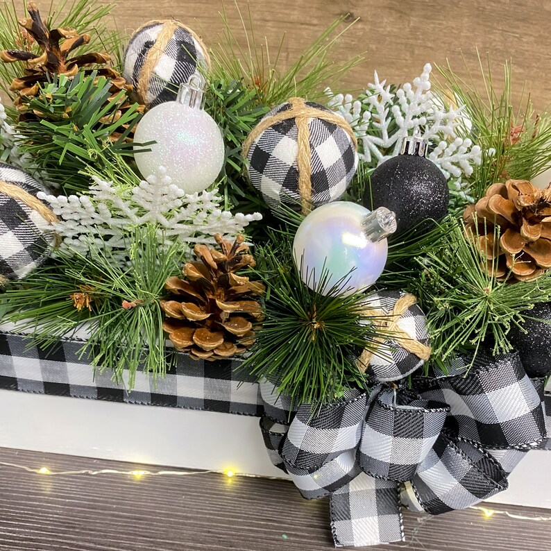 Buffalo Plaid Decor Black and White Christmas Arrangement Winter Centerpiece Table Decoration Kitchen Holiday Floral Gifts image 8