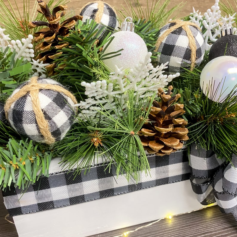 Buffalo Plaid Decor Black and White Christmas Arrangement Winter Centerpiece Table Decoration Kitchen Holiday Floral Gifts image 9