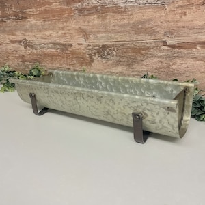 Greenery Farmhouse Floral Arrangement Galvanized Planter Tray Rustic Metal Trough Table Centerpiece Living Room Decor Mantle Tray without greens