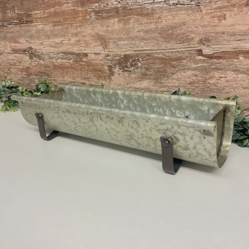 Greenery Farmhouse Floral Arrangement Galvanized Planter Tray Rustic Metal Trough Table Centerpiece Living Room Decor Mantle Tray without greens