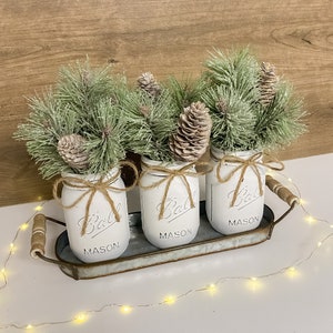 Winter Arrangement | Christmas Decor | Table Centerpiece | Home Decoration | Tabletop | Mason Jar | Holiday | Floral|Gifts | Farmhouse Decor