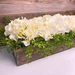 Farmhouse Planter Box Hydrangea Arrangement Table Centerpiece Home Decor Floral Rustic Centerpiece Mantle Living Room Kitchen image 6