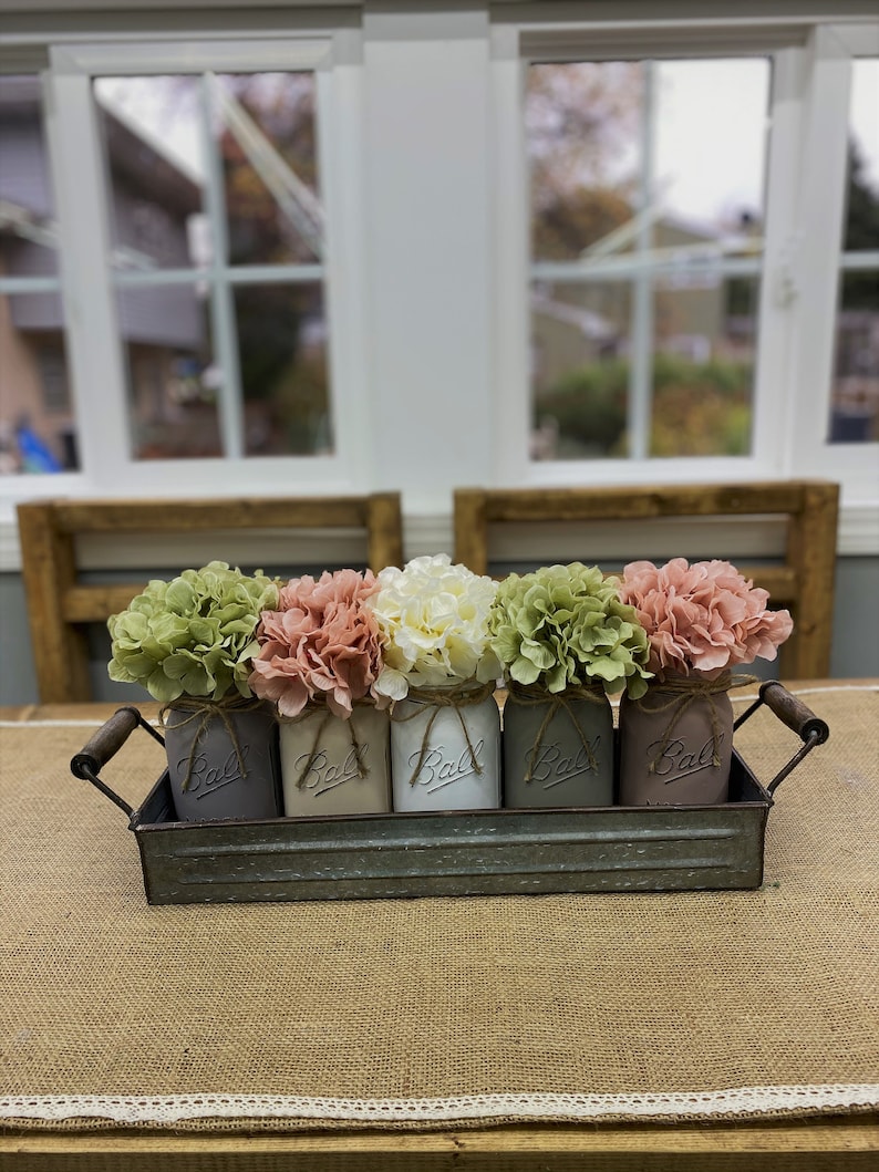 Mason Jars Decor/Farmhouse Decor with Hydrangeas/Mason Jar Decor/Table Centerpieces/Home Decor/Table Decor/Kitchen Decor image 10