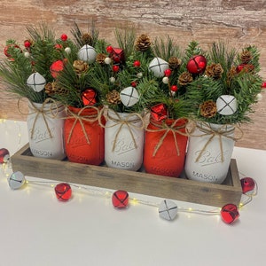 Mason Jar Christmas Decor Winter Arrangement Table Centerpiece Home ...