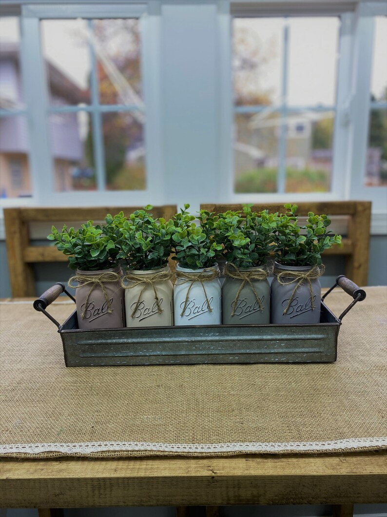 5 Mason Jars With Eucalyptus/farmhouse Decor/home Decor/table Etsy