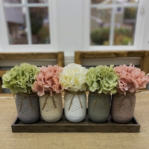 Mason Jars Decor/Farmhouse Decor with Hydrangeas/Mason Jar Decor/Table Centerpieces/Home Decor/Table Decor/Kitchen Decor image 8