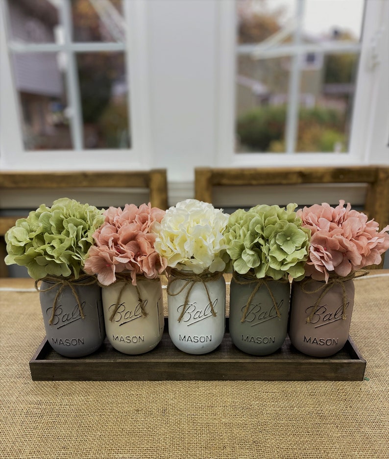 Mason Jars Decor/Farmhouse Decor with Hydrangeas/Mason Jar Decor/Table Centerpieces/Home Decor/Table Decor/Kitchen Decor image 8