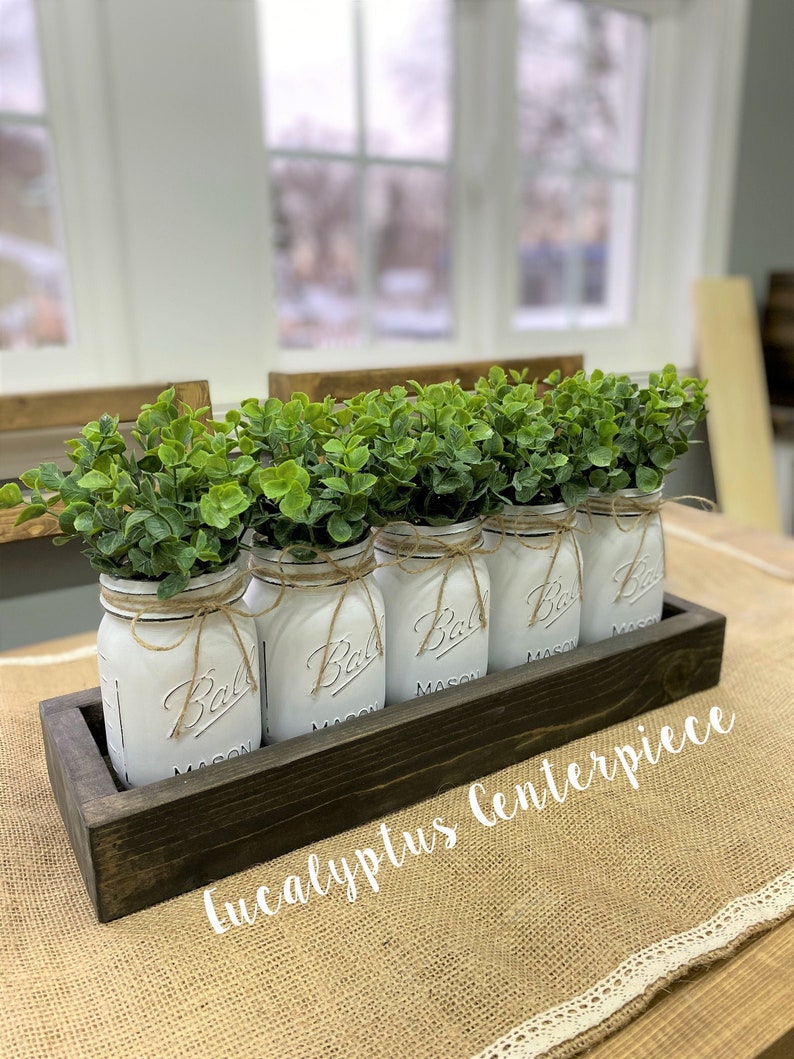 5 Mason Jars With Eucalyptus Farmhouse Decor Home Decor Etsy