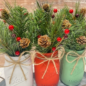 Mason Jar Christmas Decor Winter Arrangement Table Centerpiece Home ...