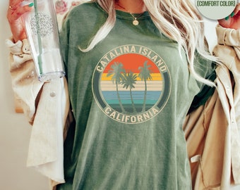 Catalina Island California Shirt, Coconut Trees Design Tee, Matching Family Vacation Beach Life Lover Gift Summer Souvenir Maroon T-Shirt