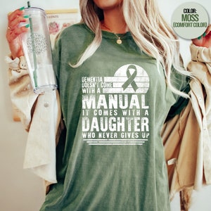 Dementia Awareness Shirt, Dementia Doesn&#39;t Come With A Manual, Dementia Warrior Support, Dementia Vintage Retro Ribbon Gift Olive T-Shirt