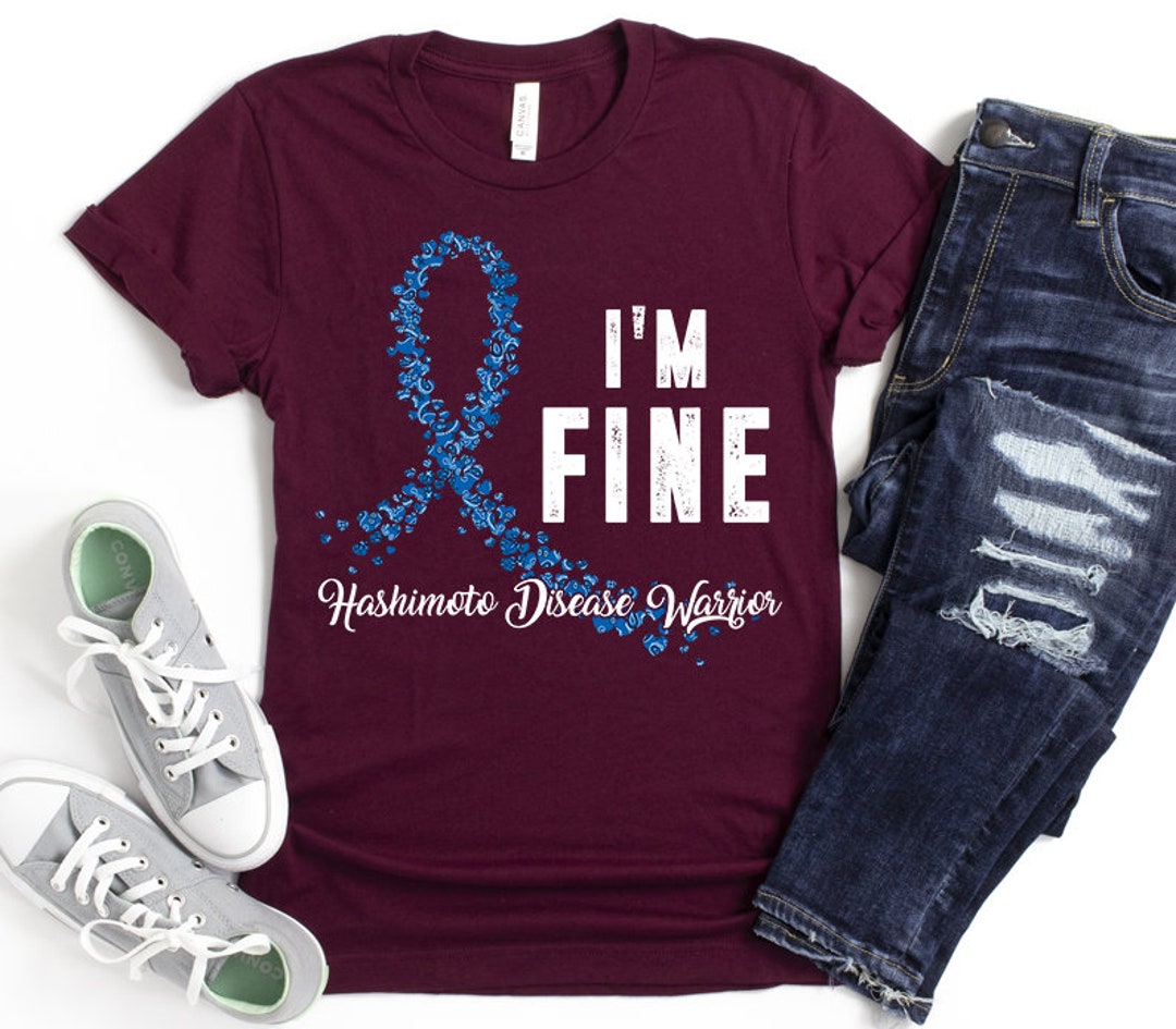 Hashimoto Disease Awareness I'm Fine Warrior Blue Paisley Ribbon Flower ...