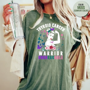 Thyroid Cancer Warrior Unbreakable Strong Woman Pink Purple Ribbon Awareness Support Gift Heather Mauve T-shirt